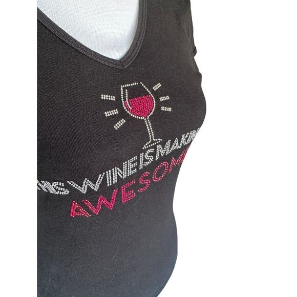 Chris' Stuff This Wine Is Making Me Awesome Top Shirt SZ Small Rhinestones - Picture 3 of 11